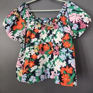 Old Navy 2X Floral Puff Sleeve Smocked Back Ultra Feminine Summery top Euc